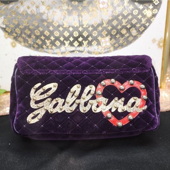 NWOT Dolce&Gabbana Lucia Studded Mixed-Media Velvet Shoulder Bag W/ Dust Bag - Picture 10 of 16